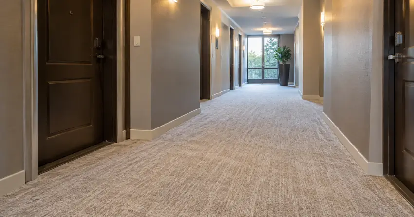 clean condo building hallway carpet after professional cleaning service