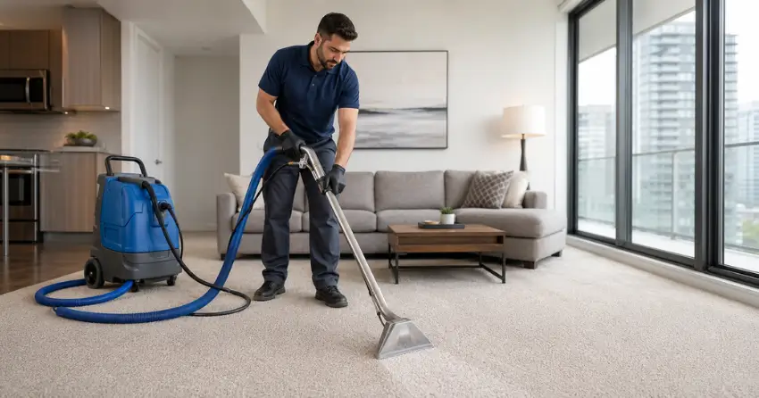 condo suite carpet cleaning with professional hot water extraction equipment