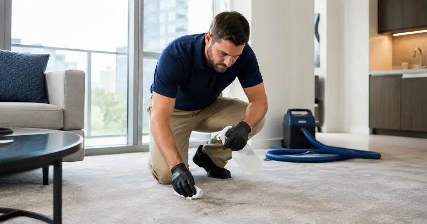 condo suite carpet stain removal and spot treatment by professional technician