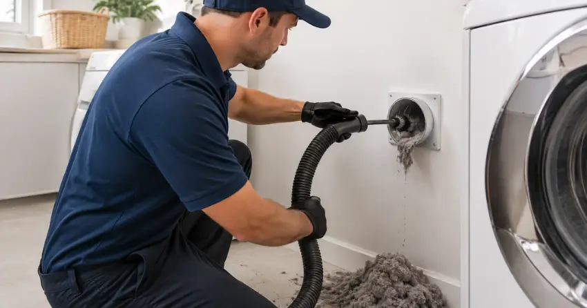 lint and debris extracted during professional dryer vent blockage removal