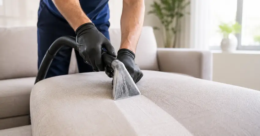 upholstery fabric cleaning process close-up extraction method