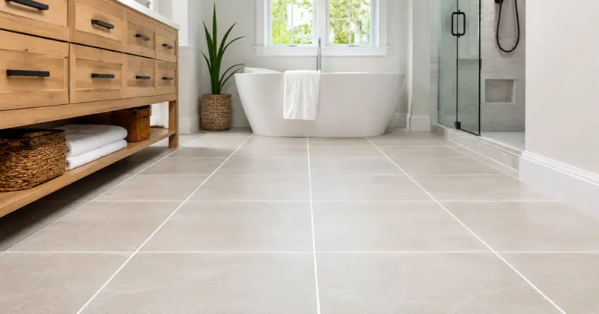 grout line brightening before and after on bathroom floor tile in Edgeland, Winnipeg