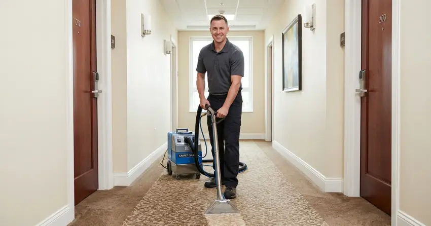 hotel carpet cleaning before and after guest room lobby Wilkes South, Winnipeg