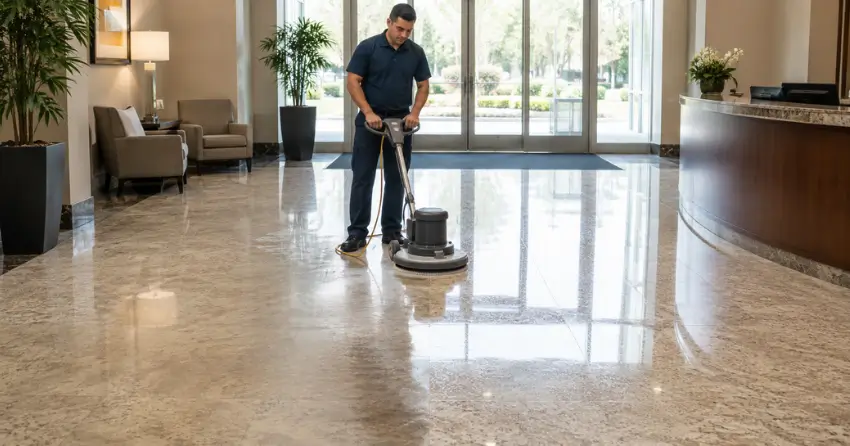 lobby floor cleaning before and after polished entrance floor