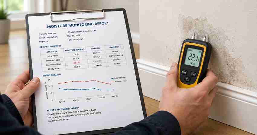 moisture monitoring report and trend readings for home in Linden Ridge, Winnipeg