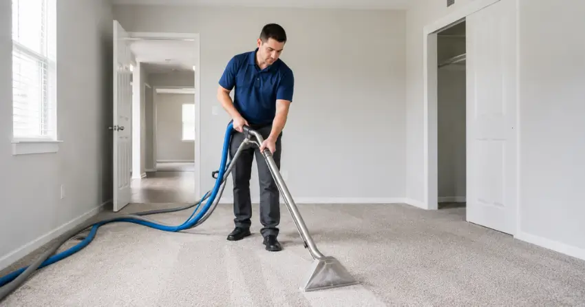 rental property carpet cleaning technician turning over unit in Birchwood, Winnipeg