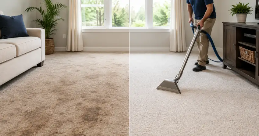 before and after residential carpet cleaning in Niakwa Park, Winnipeg