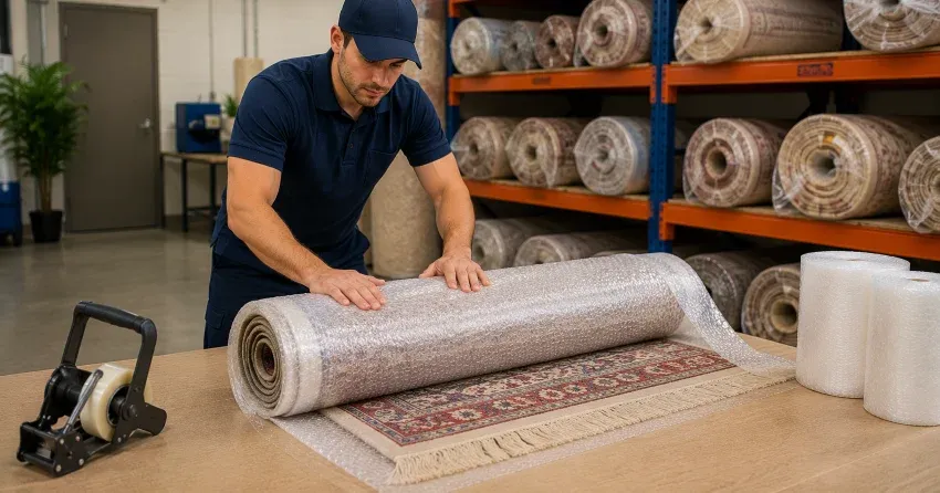rug storage cleaning preparation and wrapping process in Linden Ridge, Winnipeg