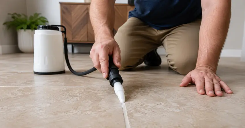 tile floor deodorizing treatment applied to grout lines