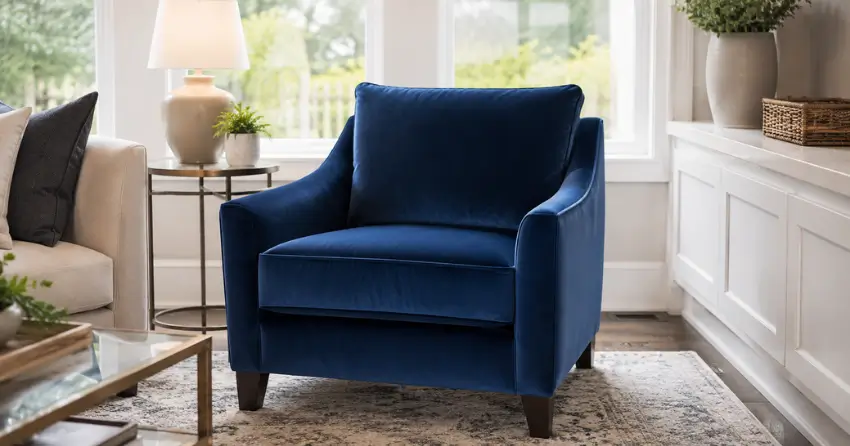 cleaned and groomed velvet armchair in Oak Point Highway, Winnipeg living room
