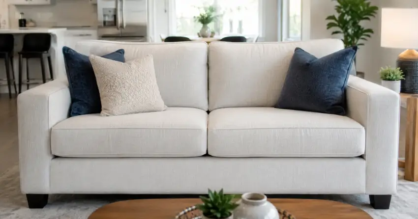 sanitized fabric sofa in Norwood West, Winnipeg home after steam treatment