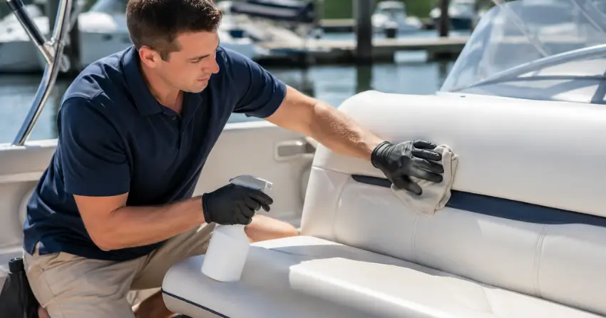 boat seat cleaning vinyl mildew removal and UV conditioning result