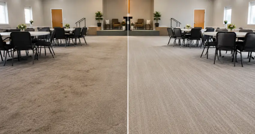church carpet cleaning fellowship hall before and after comparison