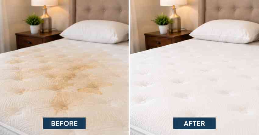 before and after mattress stain removal and professional cleaning