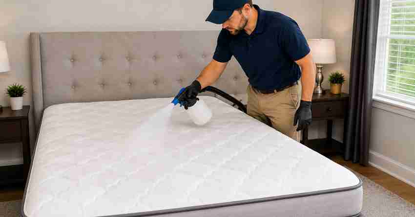 mattress odor removal treatment being applied to mattress surface in Sargent Park, Winnipeg