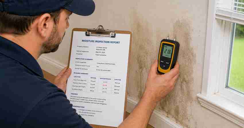 moisture inspection report findings and meter readings