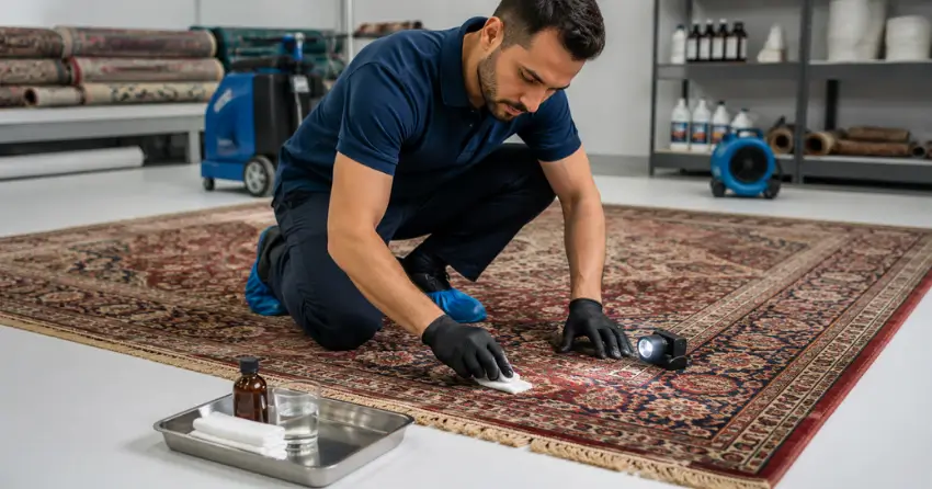 oriental rug cleaning dye test and pre-inspection process