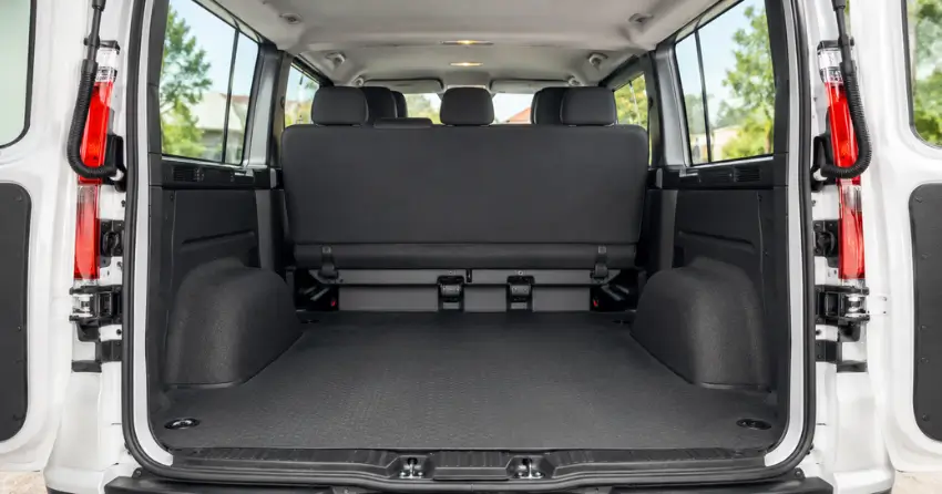 clean van cargo area and rear bench seats after professional cleaning